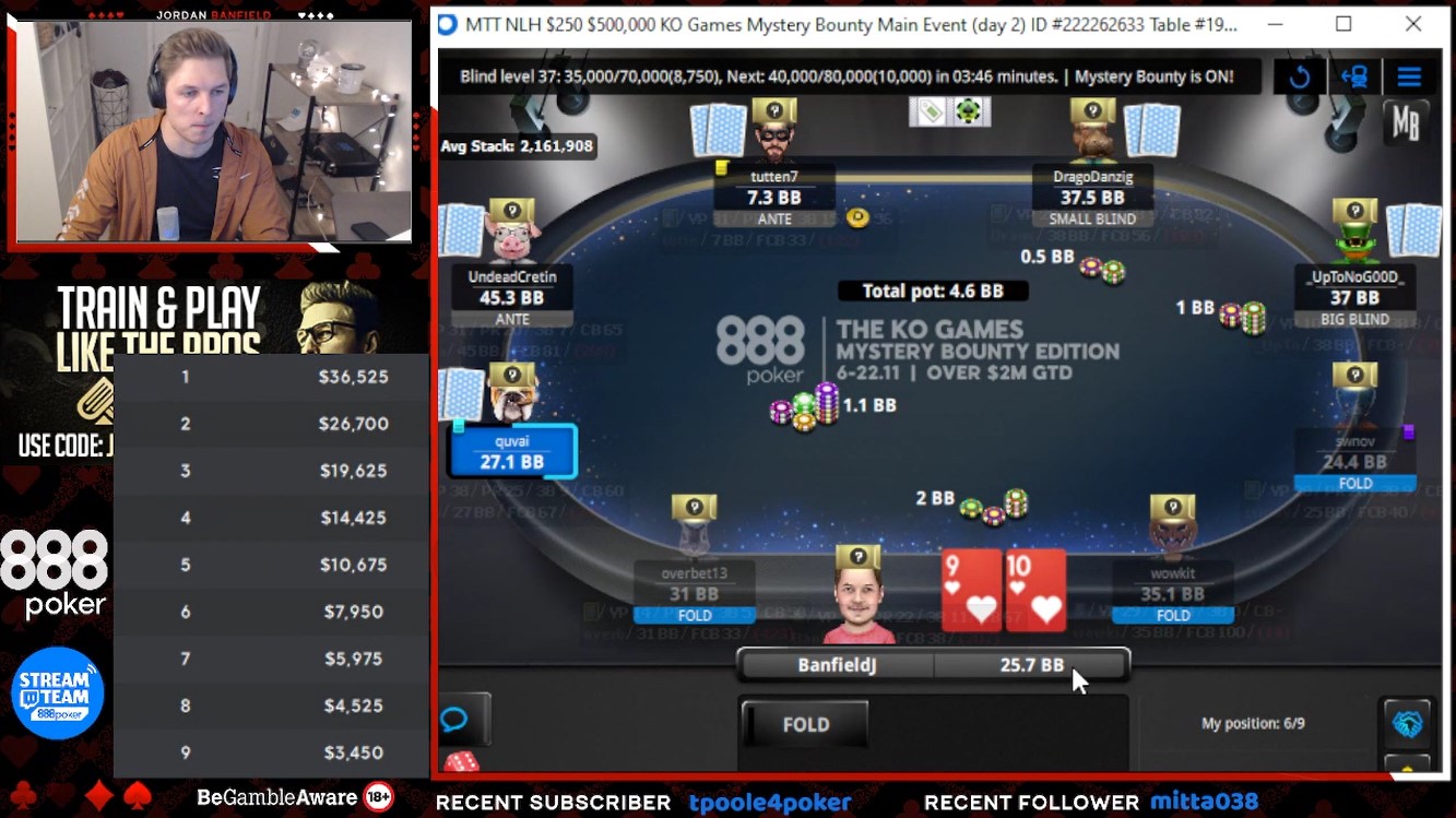 Jordan Banfield at KO Main Event Final Table