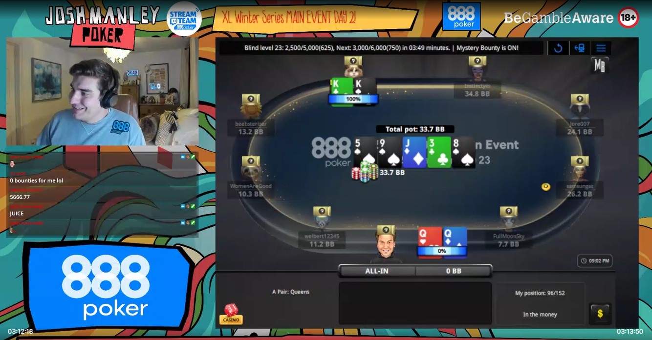 The StreamTeam's Josh Manley Poker Ran QQ into KK