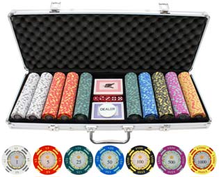 Poker Set Display Case, with Optional Poker Chips Set, Poker Chip