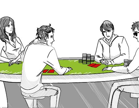 POKER TABLE WITH PLAYERS AND ACTION HAPPENING