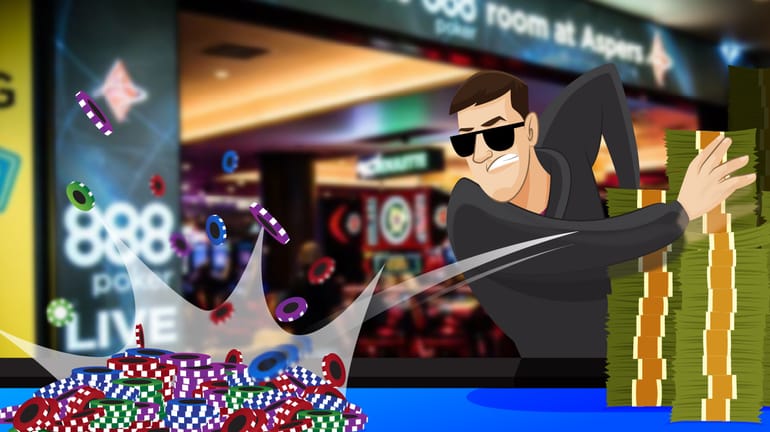 Poker player at a table throwing chips