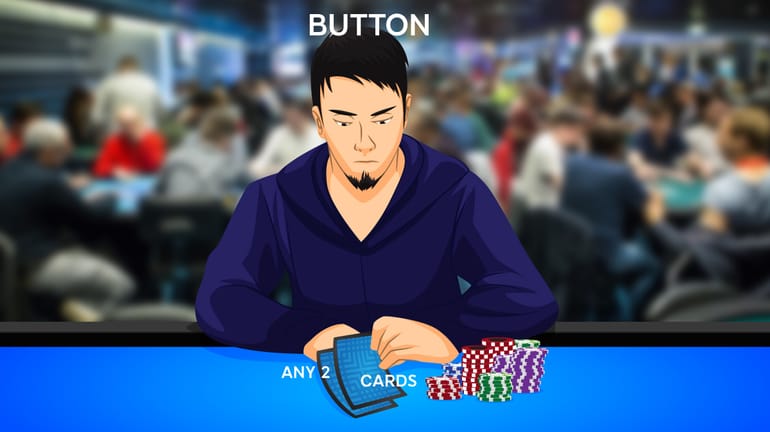 Poker player sat on the button with two cards