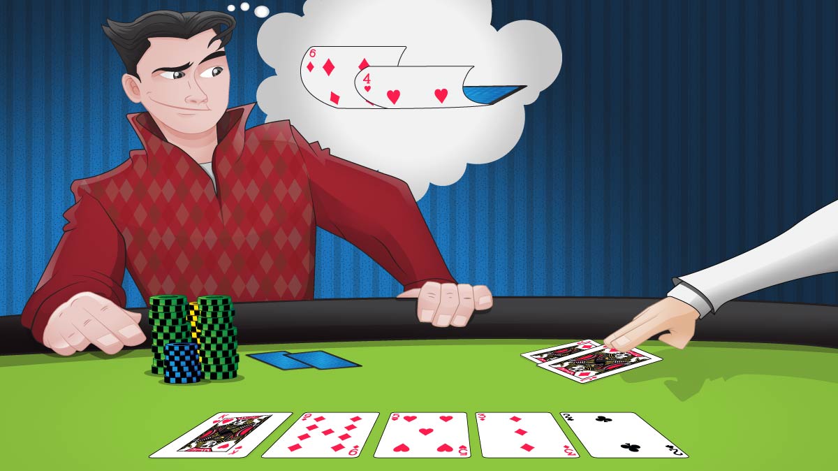 A player sitting at a poker table with the stone nuts (