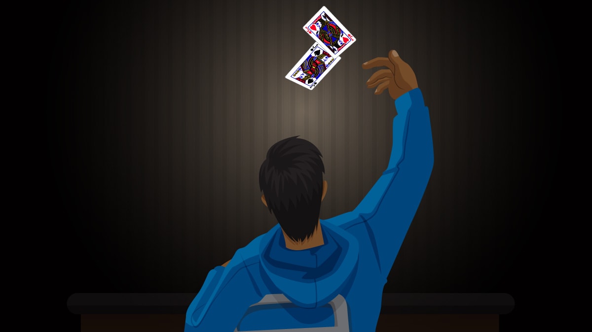poker player mucking Pocket Jacks, tossing them in the air. 