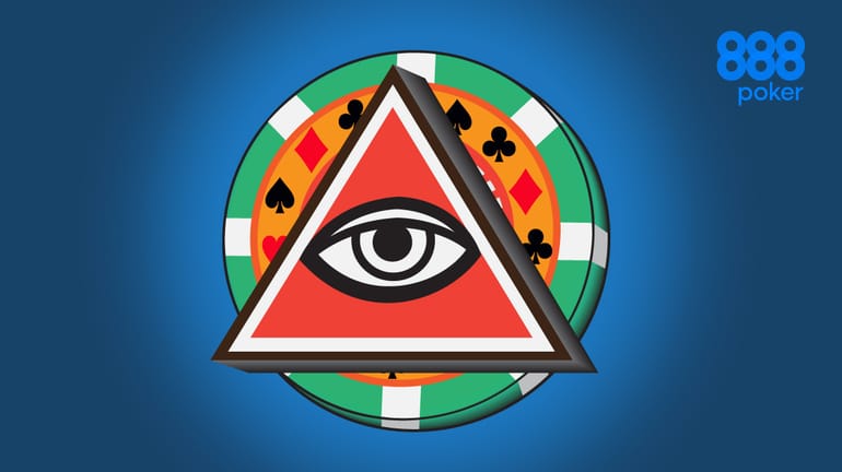  all-seeing eye with a poker chip as the circle behind the triangle