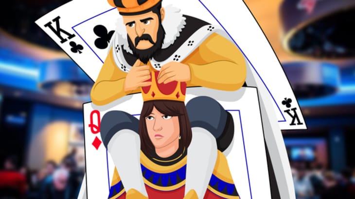 anthropomorphic King sitting on the shoulders of an anthropomorphic Queen