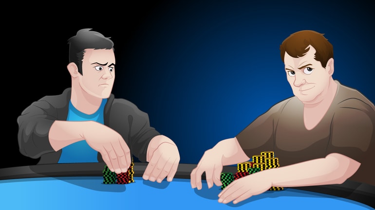 player at poker table placing bet