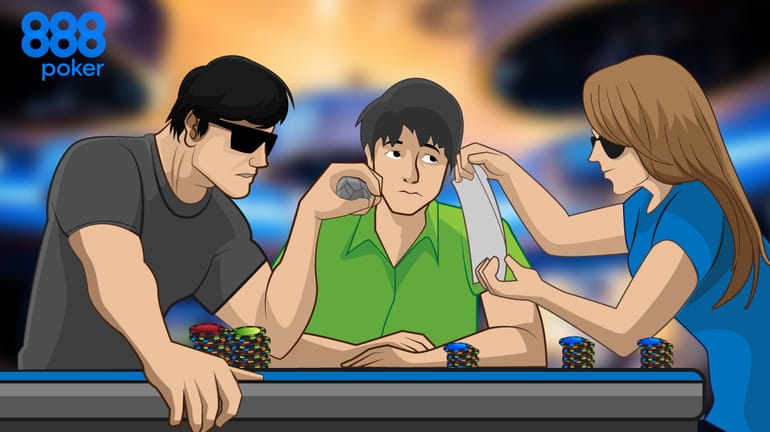 poker players playing rock-paper-scissors