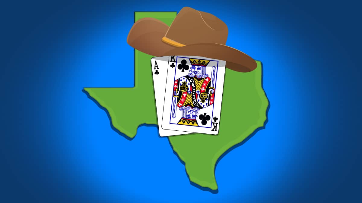state map outline of Texas with Ace-King in the middle