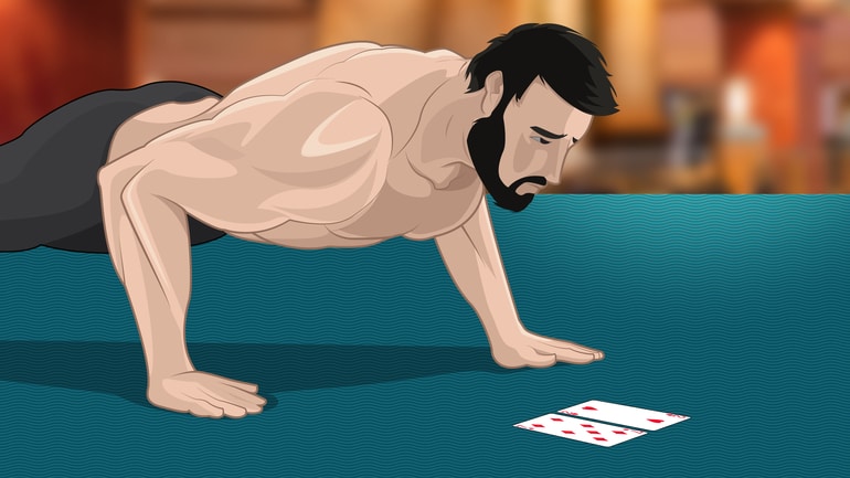 poker player doing push-up