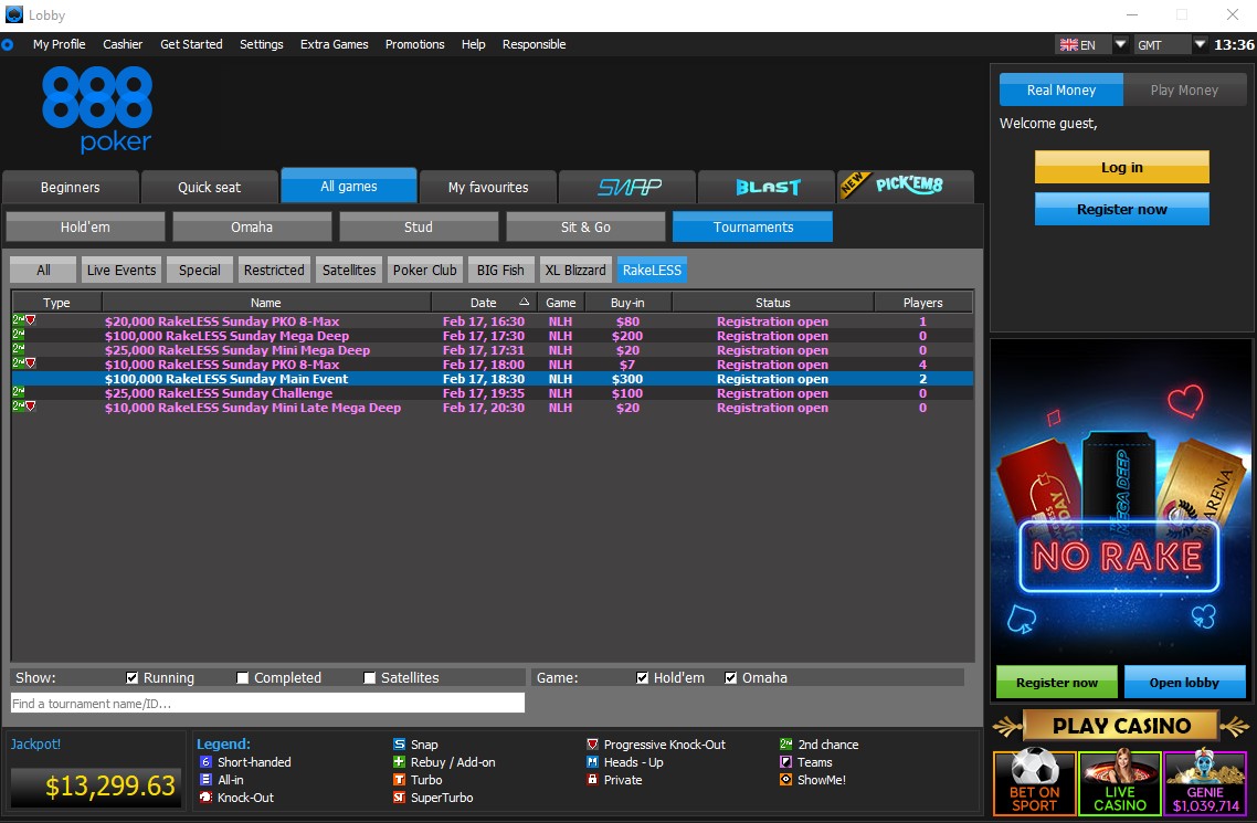 RakeLESS Sunday 888poker client