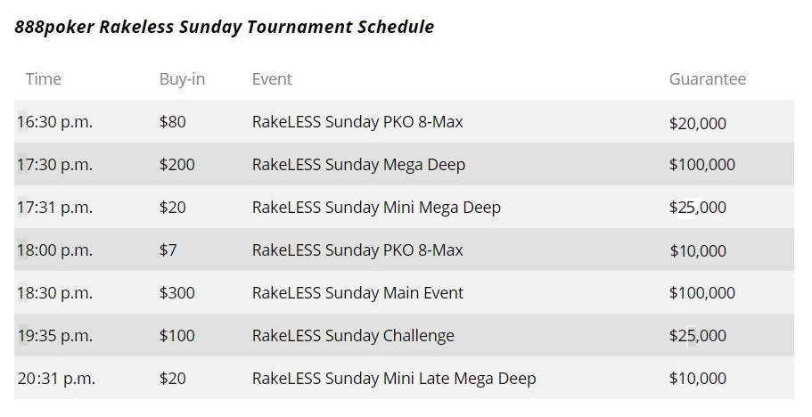 RakeLESS Sunday Schedule