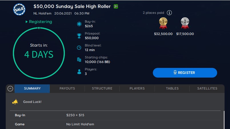 $50K Sunday Sale High Roller - now $265 (was $525)