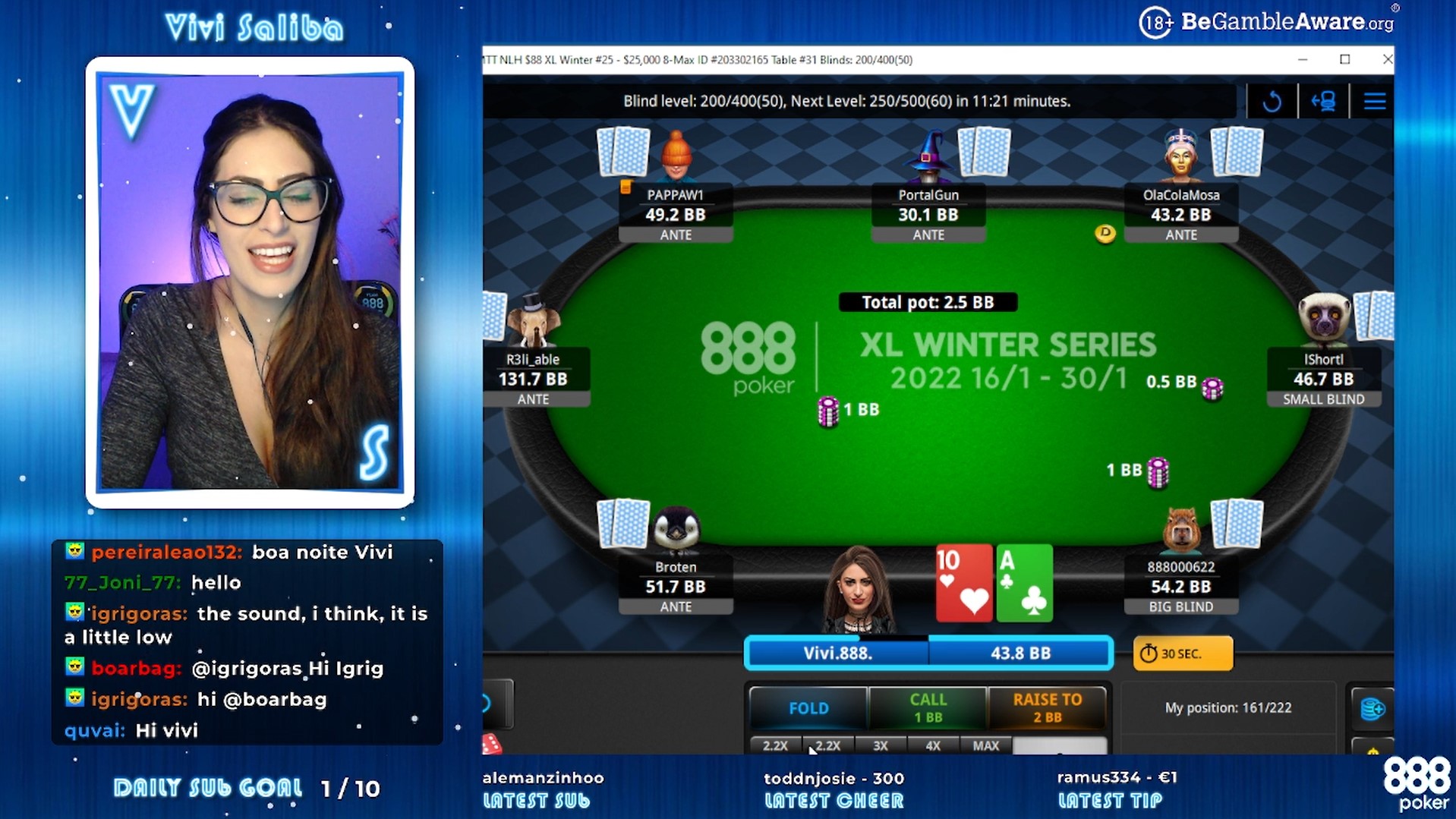 XL Winter - 888poker Ambassador Vivian “888.” Saliba (165th - $320)