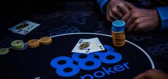 poker player sitting in the UTG seat at a poker table with a thought bubble above his head filled with question marks.