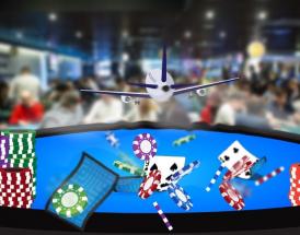 an aeroplane ascending out of a poker table