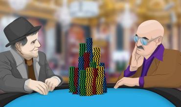 2 poker players with a massive pile of chips 