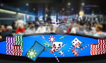 an aeroplane ascending out of a poker table