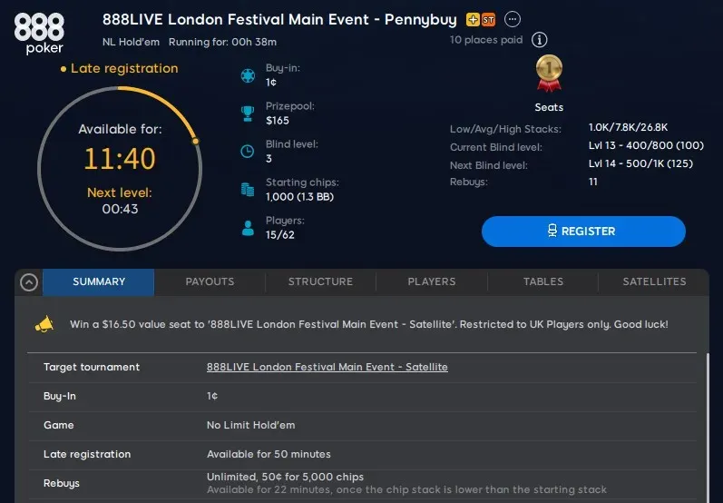 Get Your 888poker LIVE London Seat for a Penny!